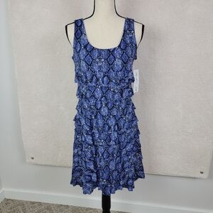 Lulu-B Navy/Black Snake Print UPF 50+ Sleeveless‎ Cha Cha Travel Dress Sz S NEW